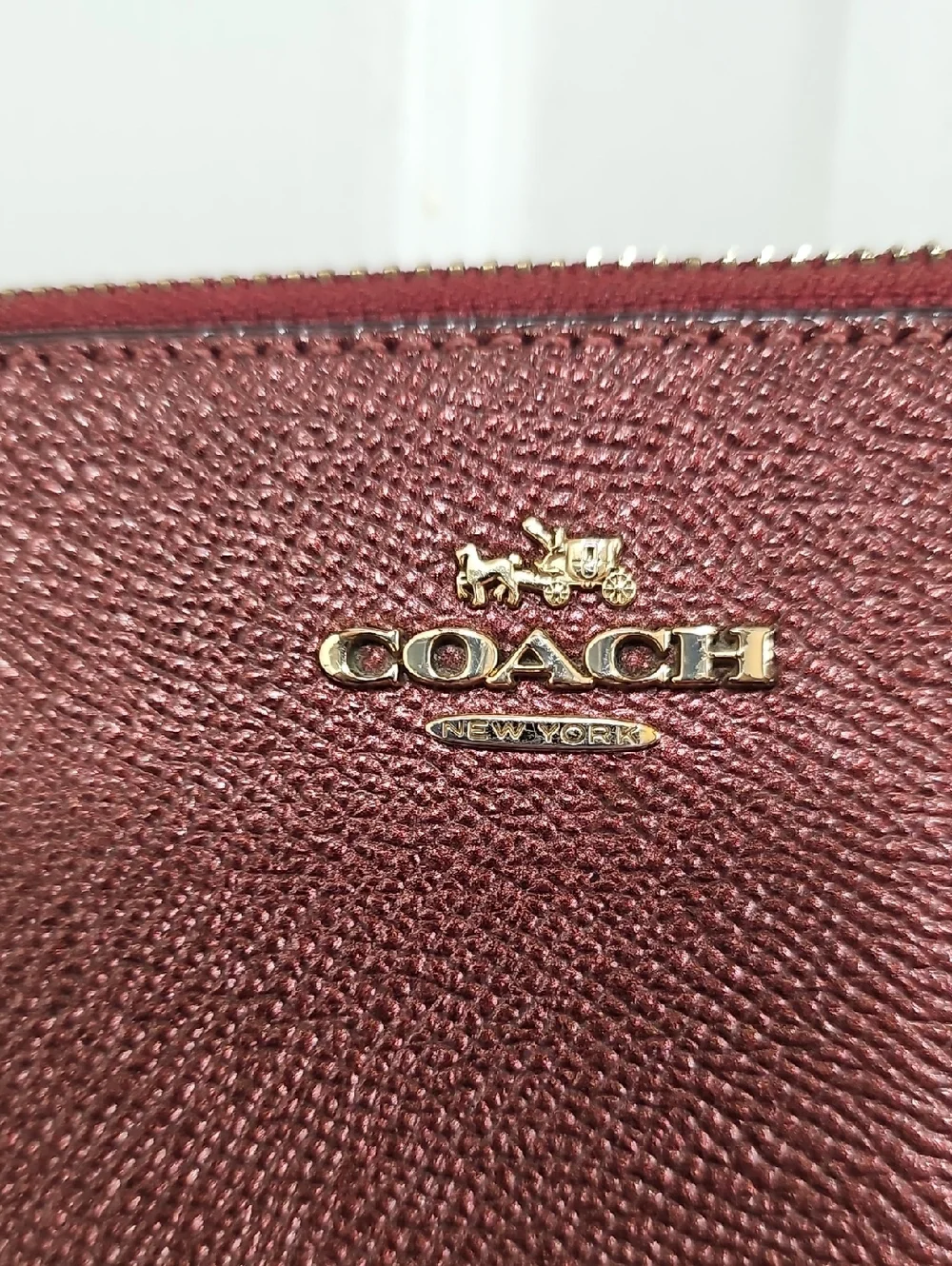 Coach Dark Red Metallic Large Wristlet